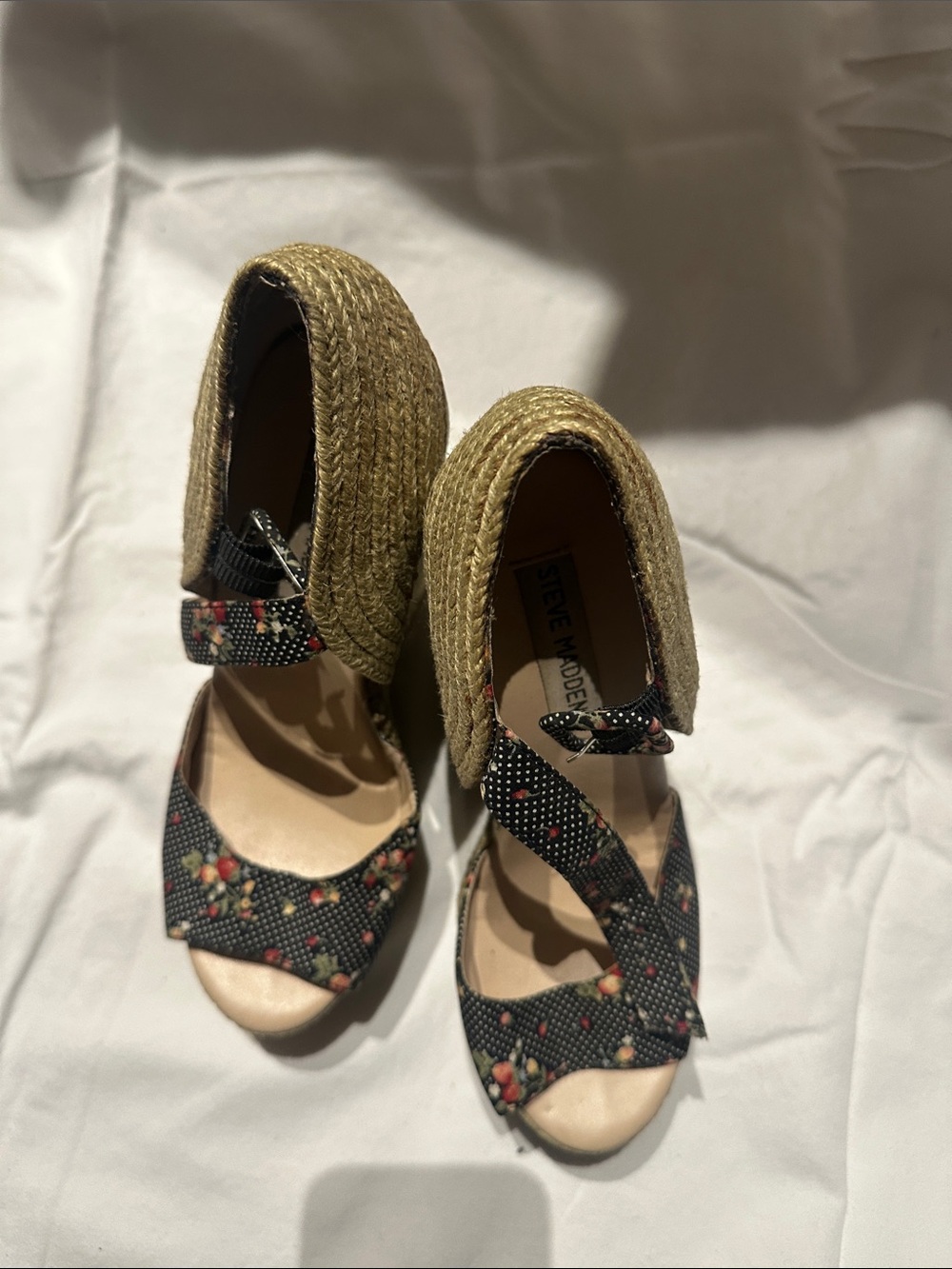 Steve Madden Black Floral Espadrille Wedge Sandals
